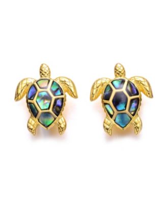 14K Gold Plated Abalone Shell Inlay Sea Turtle Stud Earrings
