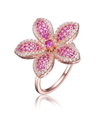 Dazzling 18K Rose Gold Plated Floral CZ Pave Statement Ring