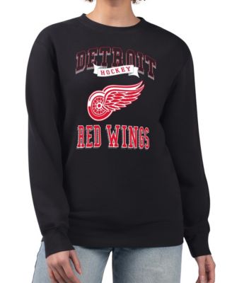 Women's Black Detroit Red Wings Team Logo Tri-Blend Fleece Pullover Sweatshirt