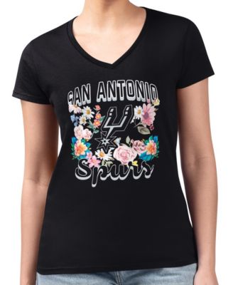 Women's Black San Antonio Spurs Super-Slim Fit Lightweight Flowers Team Logo Graphic V-Neck T-Shirt
