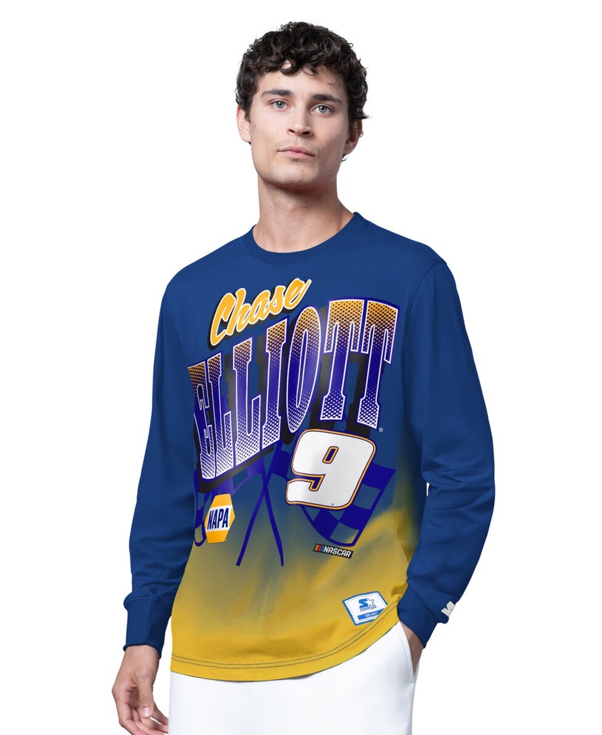 Starter Men's Royal Chase Elliott Quarterback Extreme Long Sleeve T-Shirt - Royal, Yellow