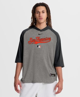 Men's Black San Francisco Giants Authentic Collection Flux Dri-FIT Raglan 3/4-Sleeve Hooded T-Shirt