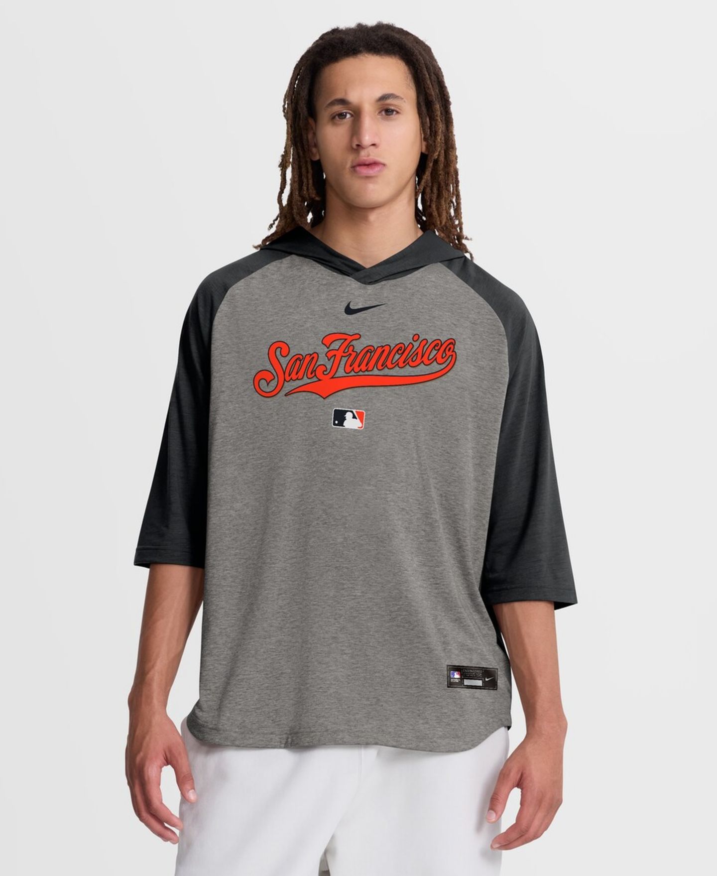 Мужская футболка Nike Black San Francisco Giants Authentic Collection Flux Dri-FIT Raglan 3/4-Sleeve Hooded — фото 1