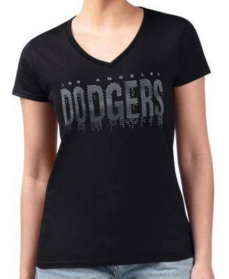 Women's Black Los Angeles Dodgers Metallic Drop Lightweight V-Neck T-Shirt