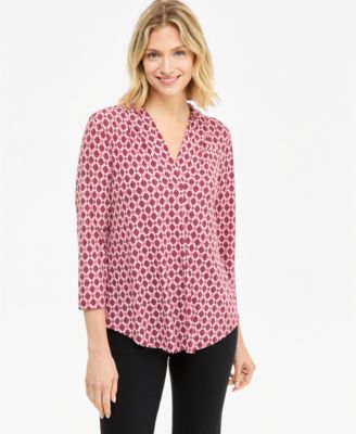 Petite Bazaar Foulard 3/4-Sleeve V-Neck Geometric-Print Top