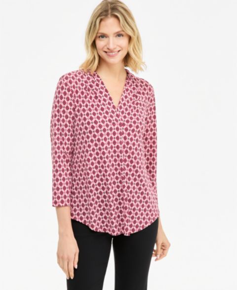 Женский топ JM Collection Printed 3/4 Sleeve V-Neck Knit Top, цвет: Вишнёвый