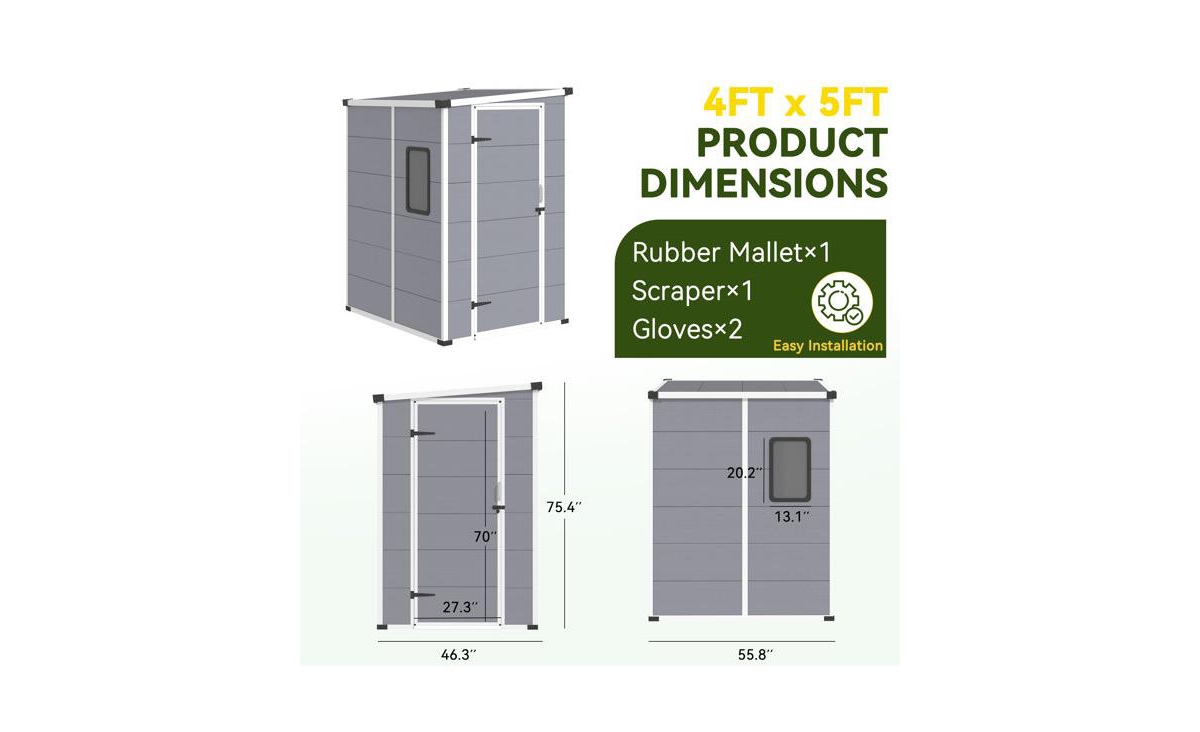 Erommy 5X4 Ft Outdoor Storage Shed, Weather-Resistant Shed With Double Doors and Built-In Floor, Sloped Roof Outdoor Shed
