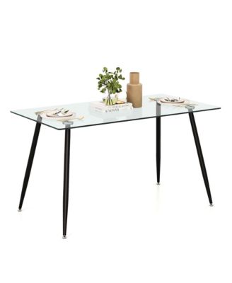 Modern Glass Dining Table Rectangular Dining Room Table with Metal Legs For Kitchen