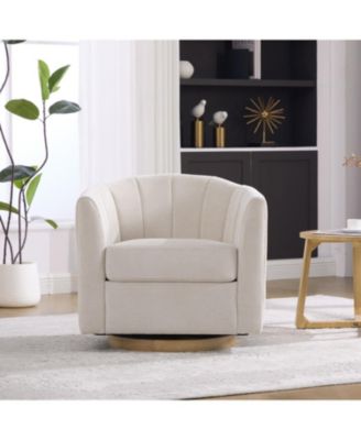 Upholstered Chenille Swivel Barrel Chair, Comfy Channel Tufted Accent Round Armchair, Single Club Sofa, for Living Room Bedroom Reading Nook