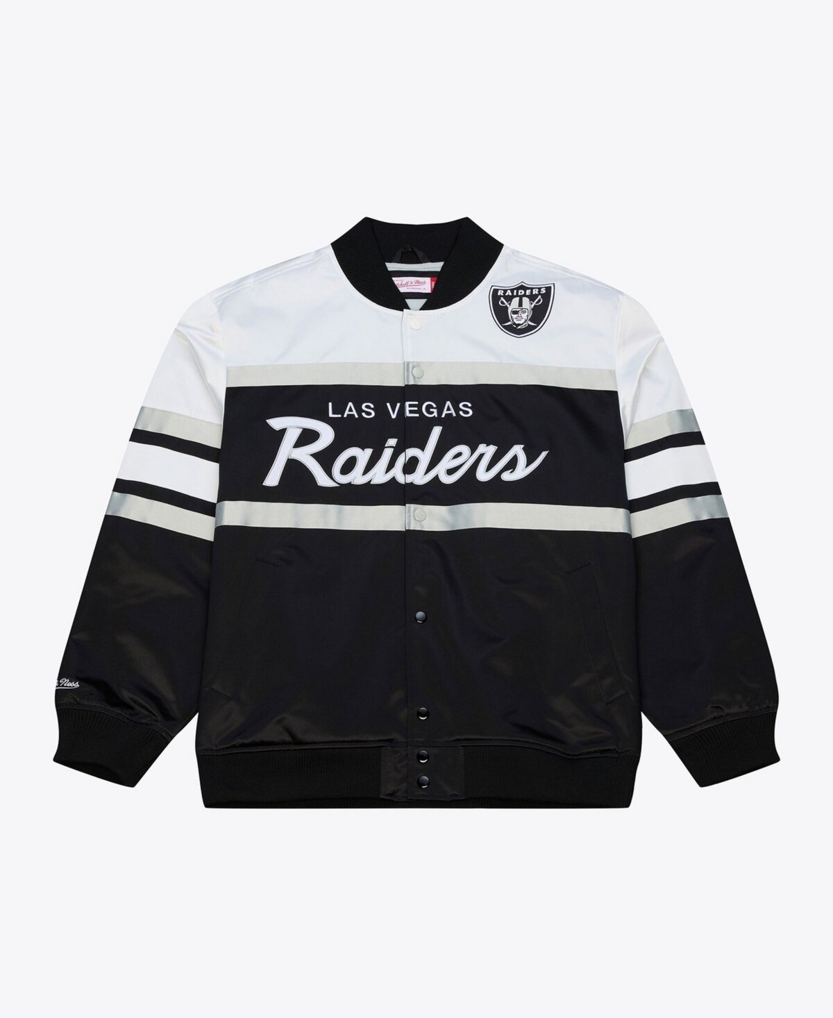 Mitchell & Ness Men's Black Las Vegas Raiders Head Coach Lightweight Full-Snap Satin Jacket