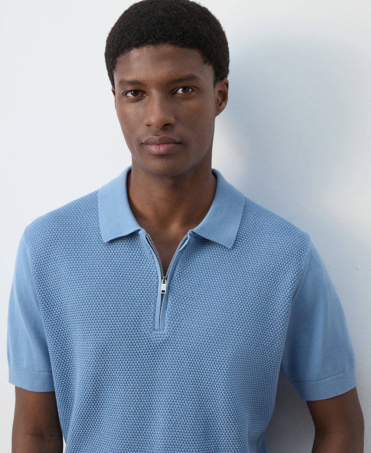 Mango Men's Zipper Knitted Polo Shirt
