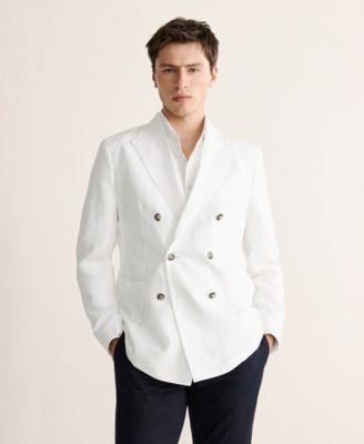 Men's Slim-Fit Linen-Blend Double-Breasted Blazer