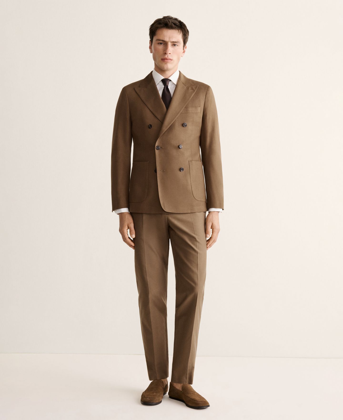 Мужской пиджак MANGO Double-Breasted Lyocell and Cotton Suit, цвет: Коричневый — фото 2