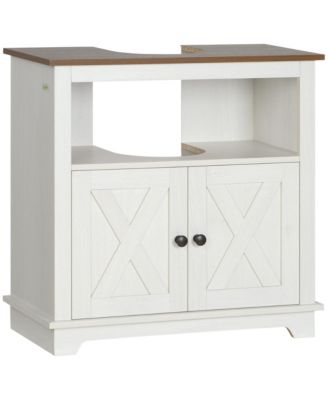   Modern Farmhouse Bathroom Sink Cabinet Pedestal Sink Storage with Double Doors and Shelves