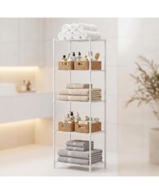 5 Tier Bathroom Shelf, 55 Inch   Metal Bathroom Storage Cabinet with Adjustable Shelves for Small Spaces