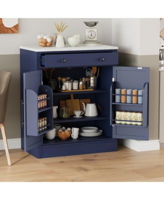 Modern Freestanding Kitchen Pantry, Buffet Storage Cabinet with Faux Marble Top, Coffee Bar Sideboard with Drawer and Adjustable Shelves