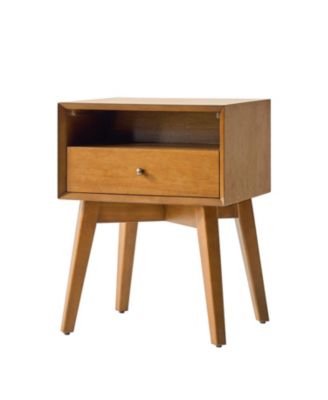 Isolda 18"W Mid-Century Modern Solid Wood End Table with Built-In Outlets