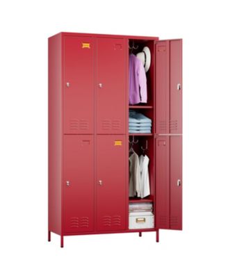 6-Door Metal Storage Locker with Hooks and Card Holders, Ventilated Employee Cabinet for School Gym Office