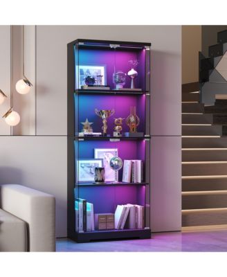 Glass Display Cabinet 4-Tier with RGB Light and Security Lock