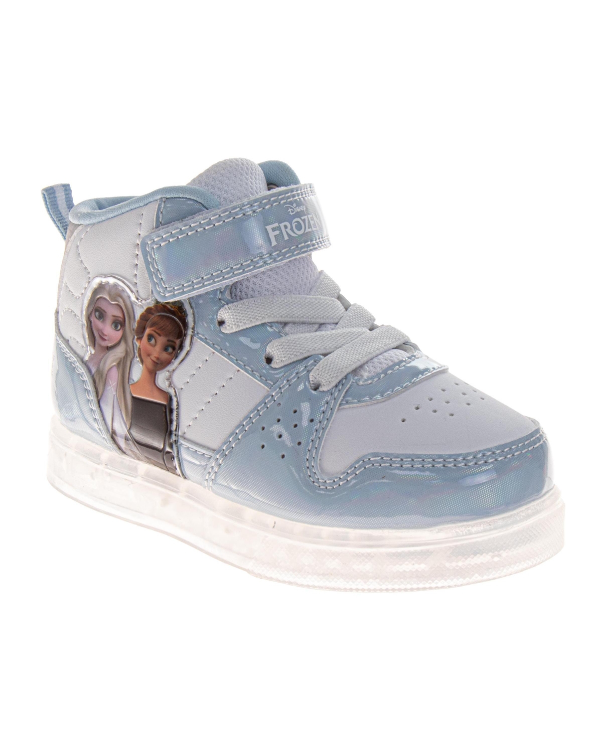 Disney Little Girls Frozen Anna and Elsa Light-Up High-Top Sneakers with Hook Loop Closure