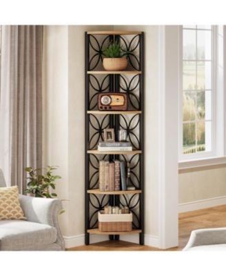 6-Tier Corner Shelf: 70.9 Inch Rustic Bookshelf. Wooden Plant Stand Storage Rack for Living Room, Bedroom, Bathroom, Small Space