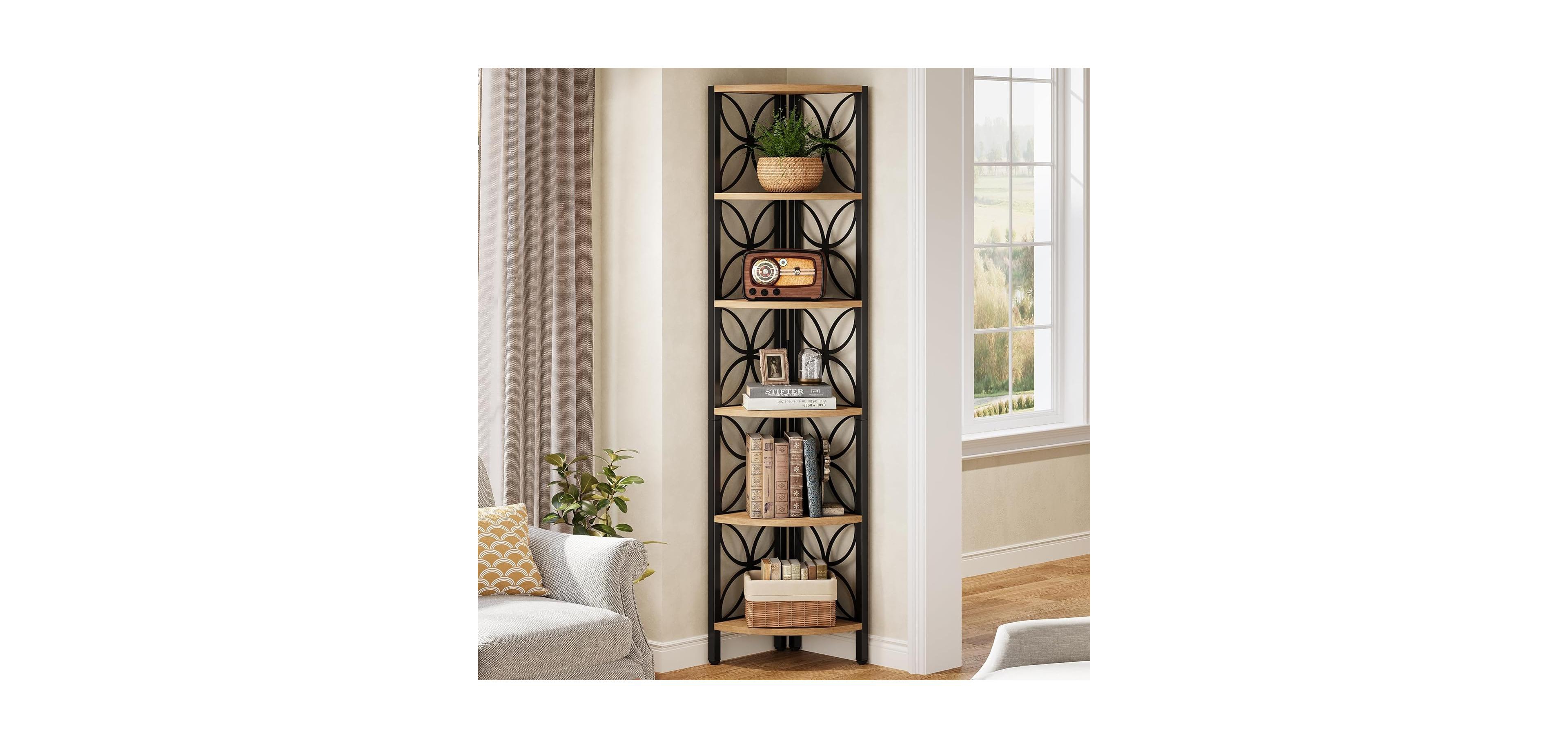 Tribesigns 6-Tier Corner Shelf: 70.9 Inch Rustic Bookshelf. Wooden Plant Stand Storage Rack for Living Room, Bedroom, Bathroom, Small Space