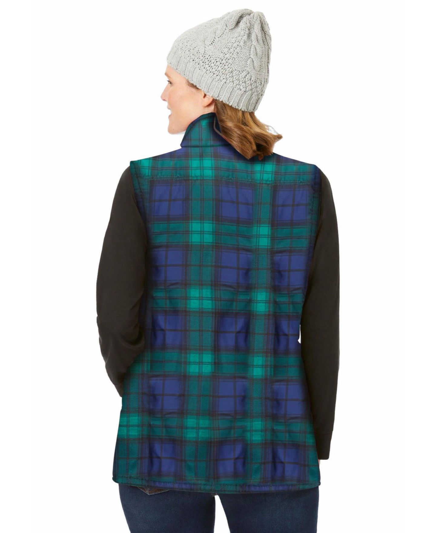 Женский жилет Woman Within Plus Size Quilted, цвет: Синий клетчатый — фото 2