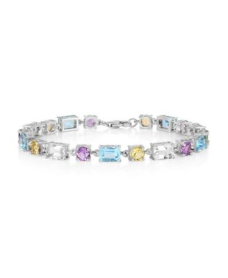 Sterling Silver, Round and Emerald-Cut Gem Bracelet