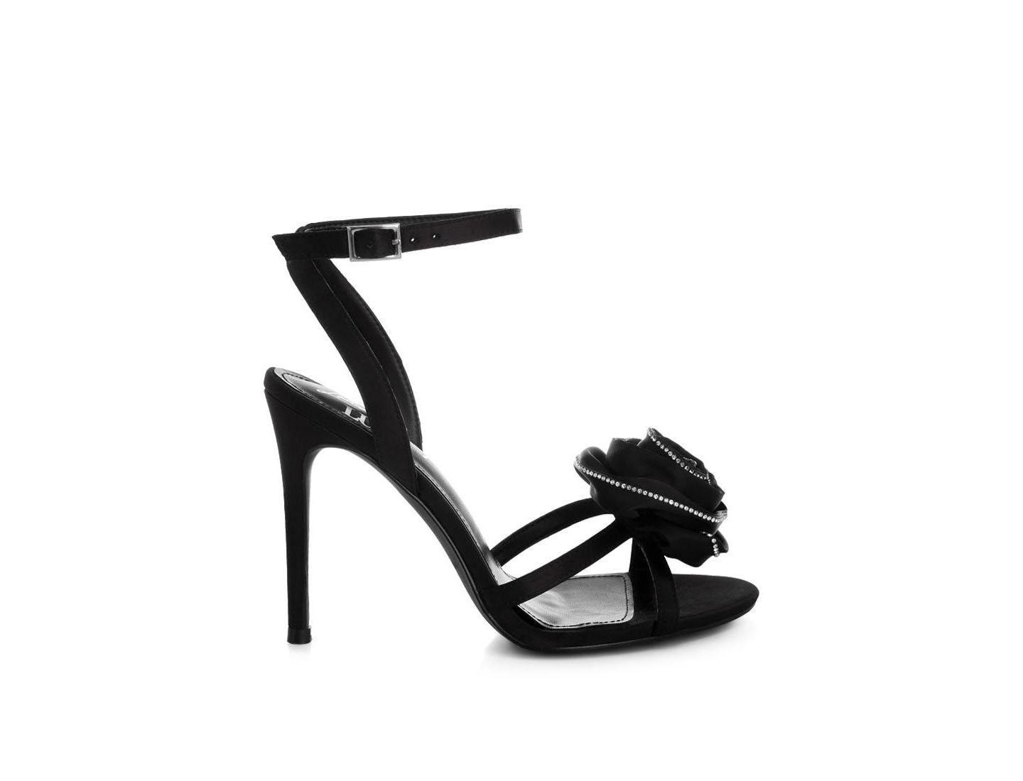 Женские сандалии London Rag Candela Floral Rhinestone Accent Heel, цвет: Чёрный атласный — фото 2
