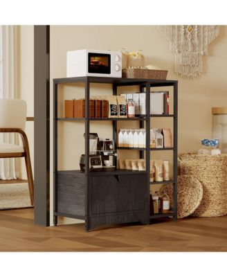 Multifunctional 5-Tier Freestanding Bookshelf Modern Metal Frame, Storage Drawers, Particle Board Shelves