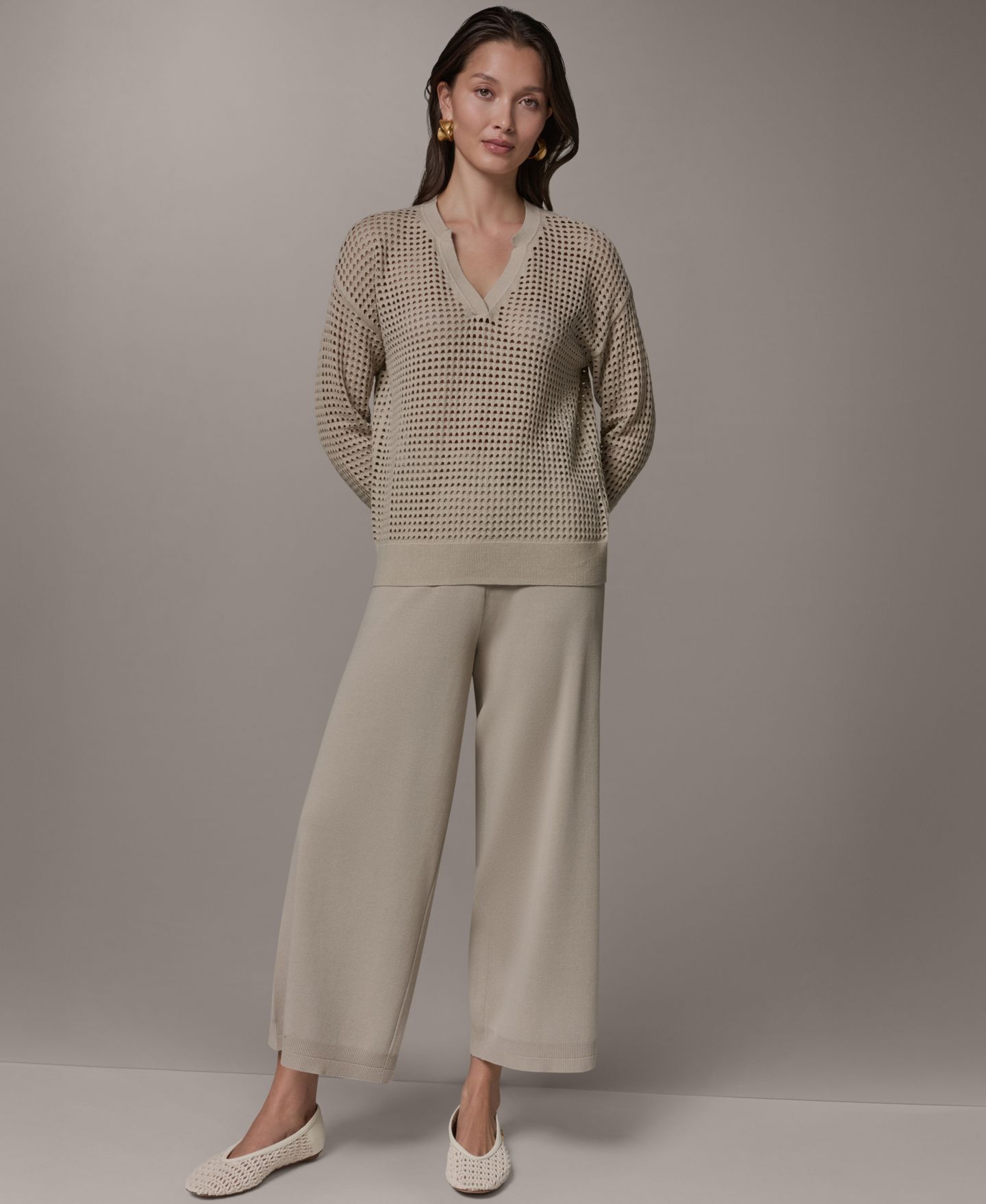 Женский свитер Donna Karan Weekend Long-Sleeve Pointelle, цвет: Песчаниковый — фото 2