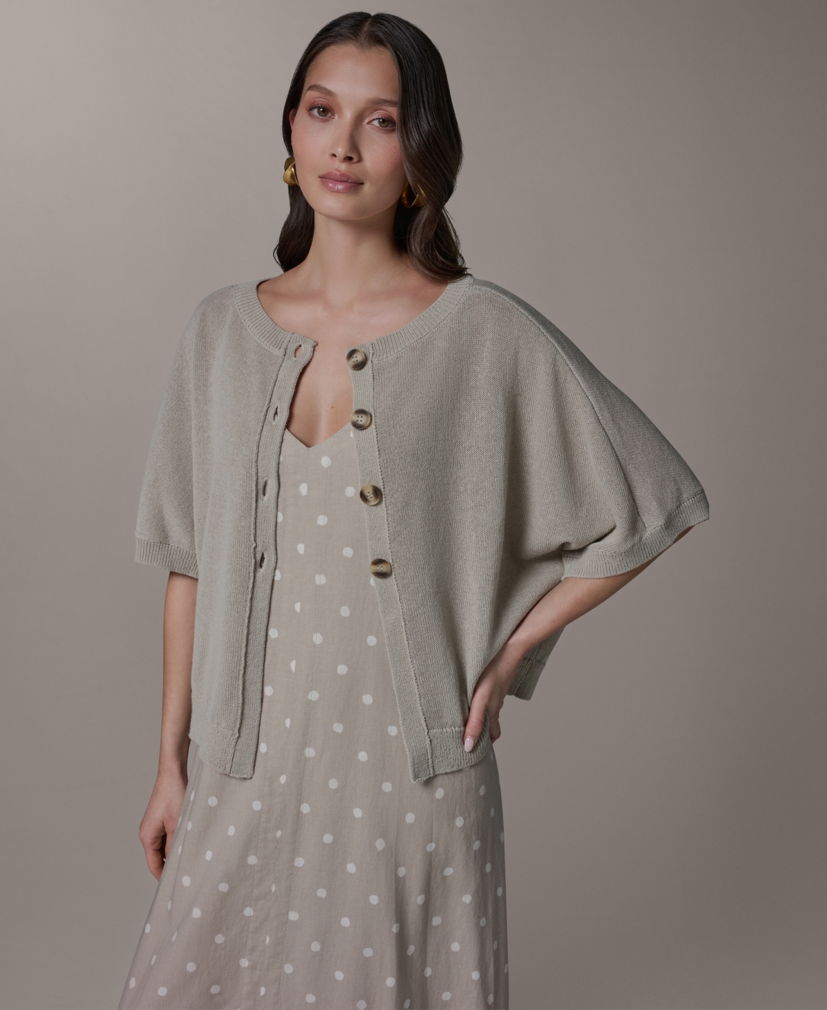Donna Karan Weekend Women's Crewneck Cardigan In Sandstone