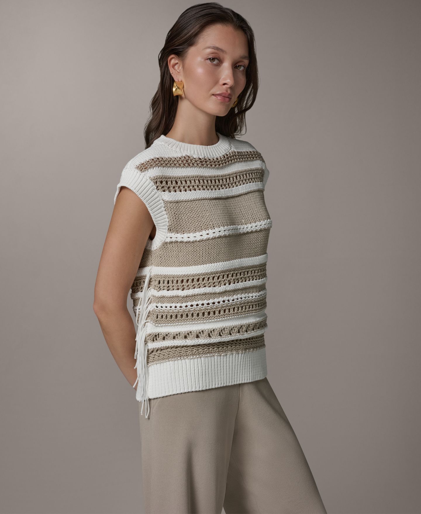 Женский свитер Donna Karan Weekend Sleeveless Crewneck, цвет: Кремовый / Песчаниковый — фото 3