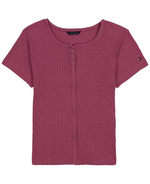 Топ Tommy Hilfiger Pointelle Rib Short-Sleeve для девочек, цвет: Ягодный