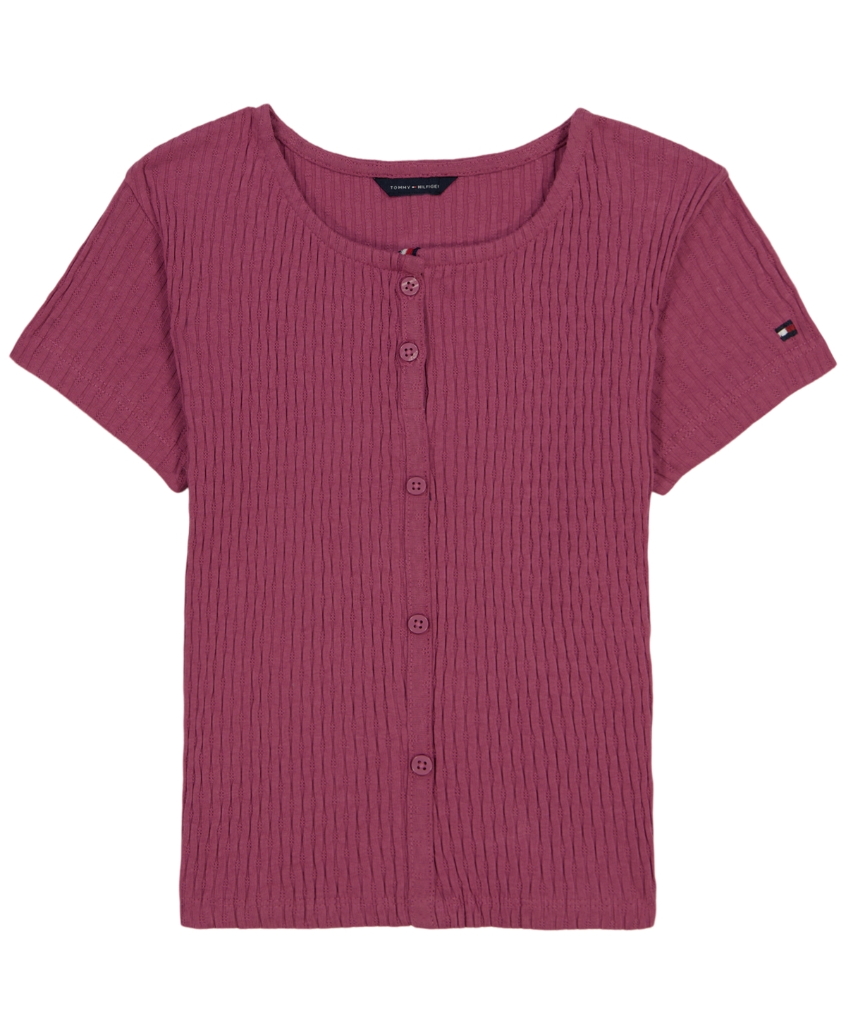 Tommy Hilfiger Girls' 7-16 Pointelle Rib Short-Sleeve Top - Berry Blast