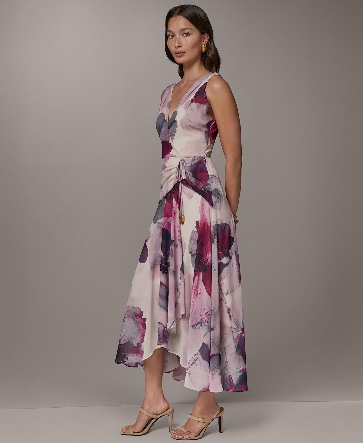 Donna Karan New York Women's Printed Chiffon Faux Wrap Midi Dress view 8 — MAYCSS fashion products
