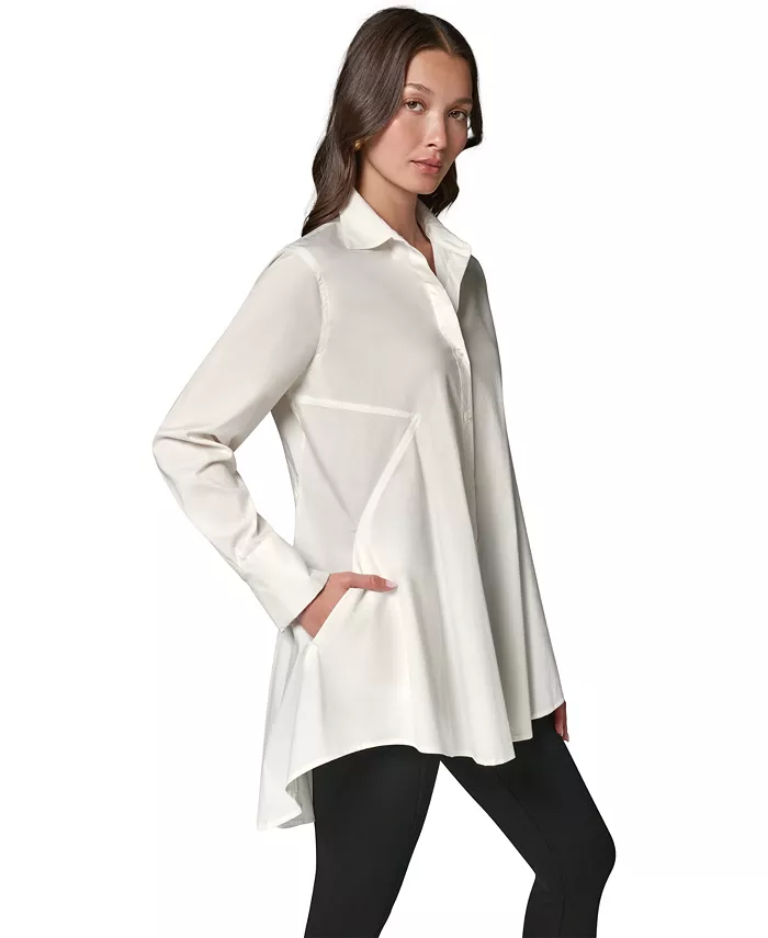 Women's A-Line Button-Down Poplin Tunic Top - thumbnail 3