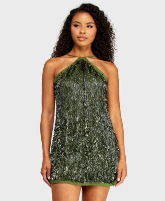 Juniors' Halter Neck Novelty Paillette Sequin Dress