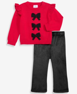 Baby Girls' 3M-24M Cotton Bows Sweater & Pants, 2-Piece Set