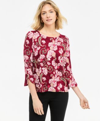 Women's Floral-Print 3/4-Sleeve Tulip Top