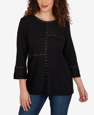 Women's Spliced Texture Metallic Studded Top