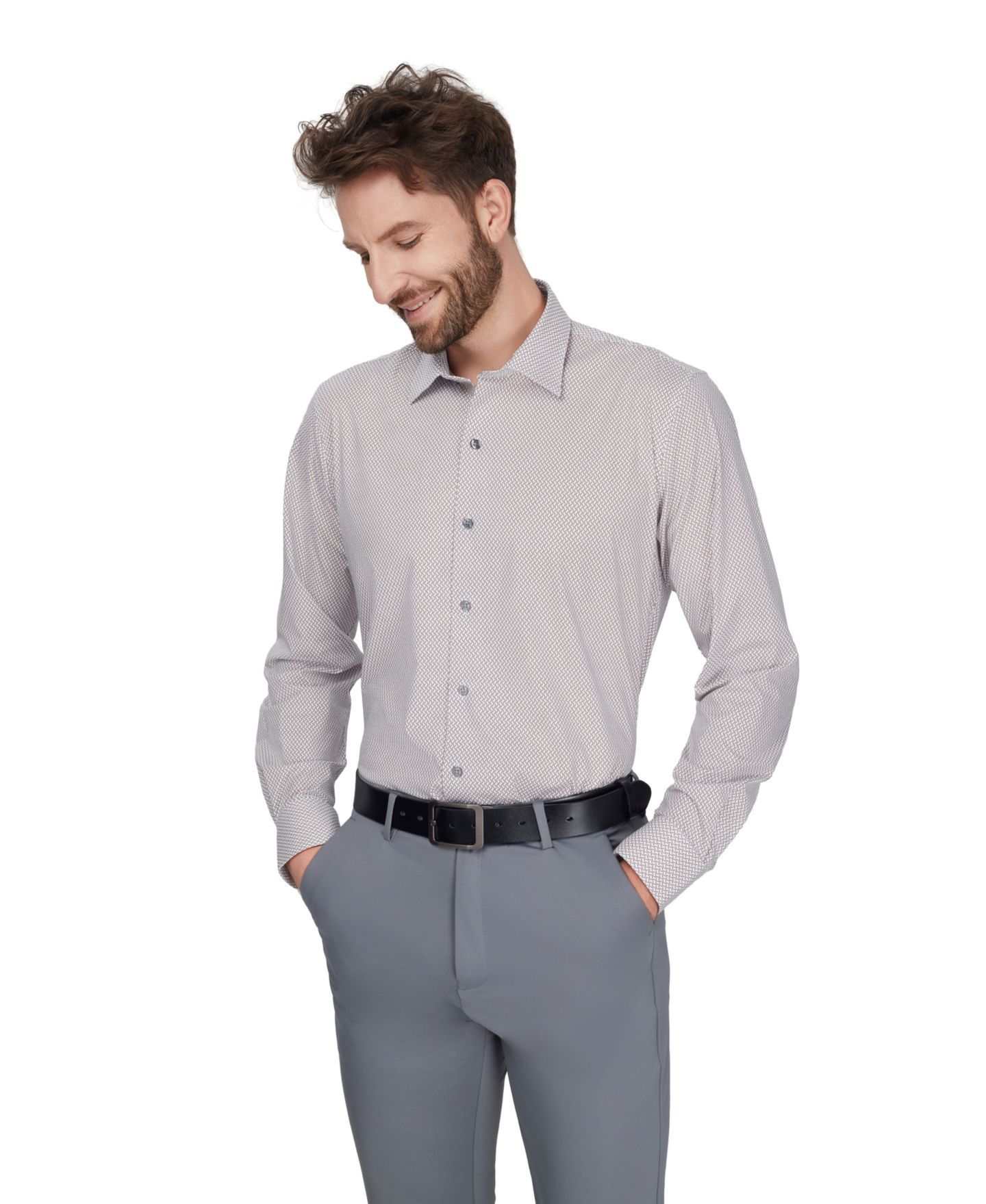 Мужская рубашка Alfani Geometric Pattern Spread Collar Dress Shirt, цвет: Коричневый — фото 4