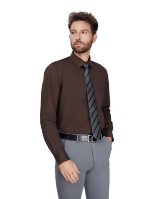 dark brown dress shirt Hi-Tie Men's Top Satin Silk Men's Long Sleeve long sleeves SUITSUPPLY Dark Brown Cotton Shirt,
