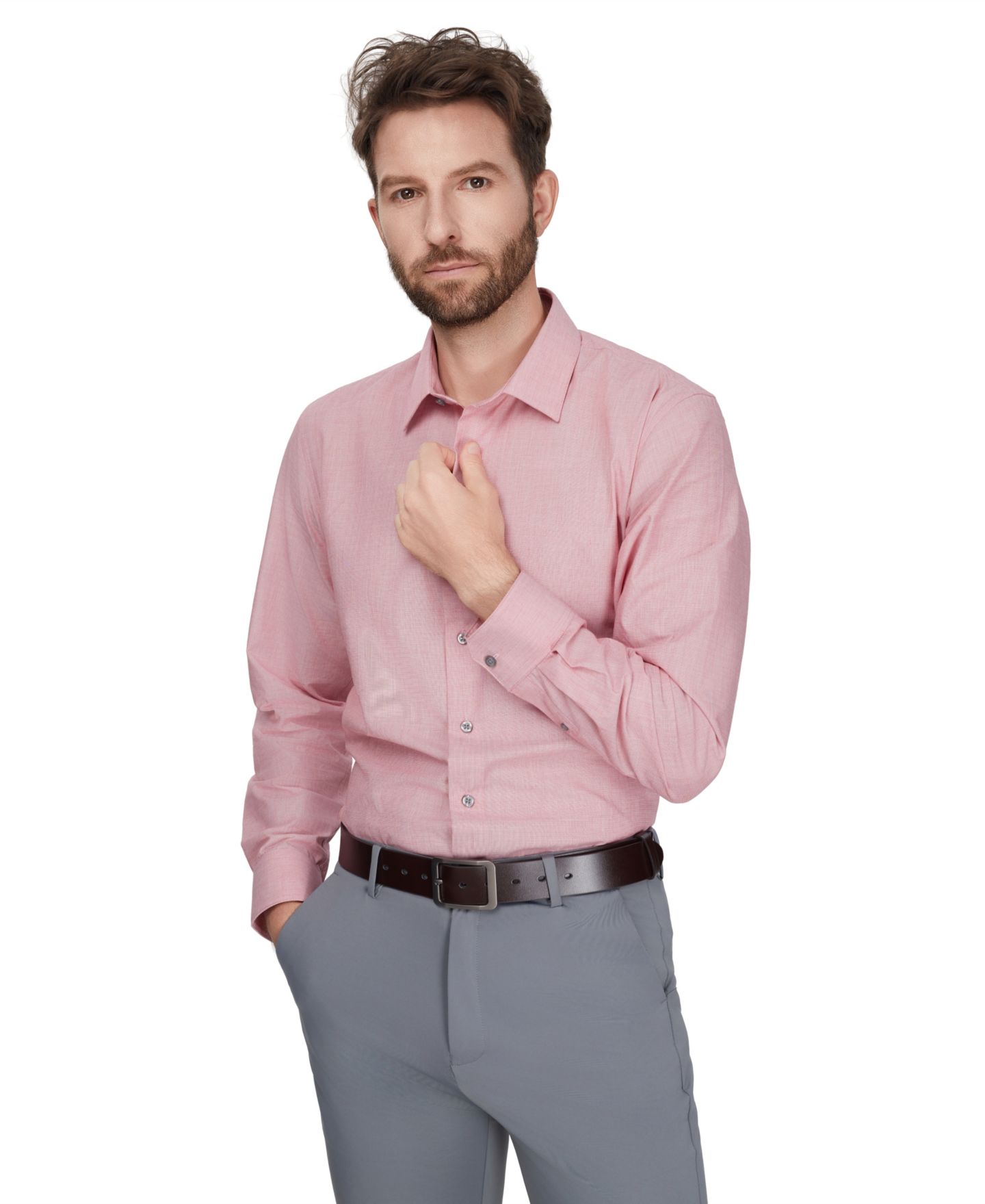 Мужская рубашка Alfani Regular-Fit Solid Dress Shirt, цвет: Бордовый — фото 5