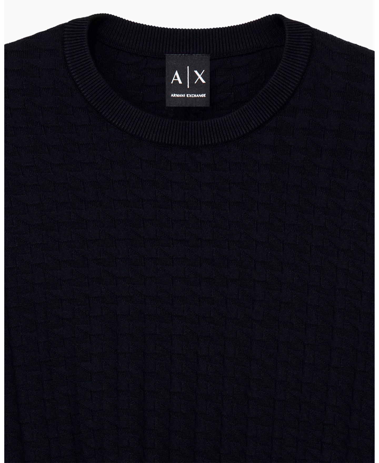 Мужской свитер A|X Armani Exchange Geometric Ribbed Viscose Crewneck, цвет: Глубокий тёмно-синий — фото 6