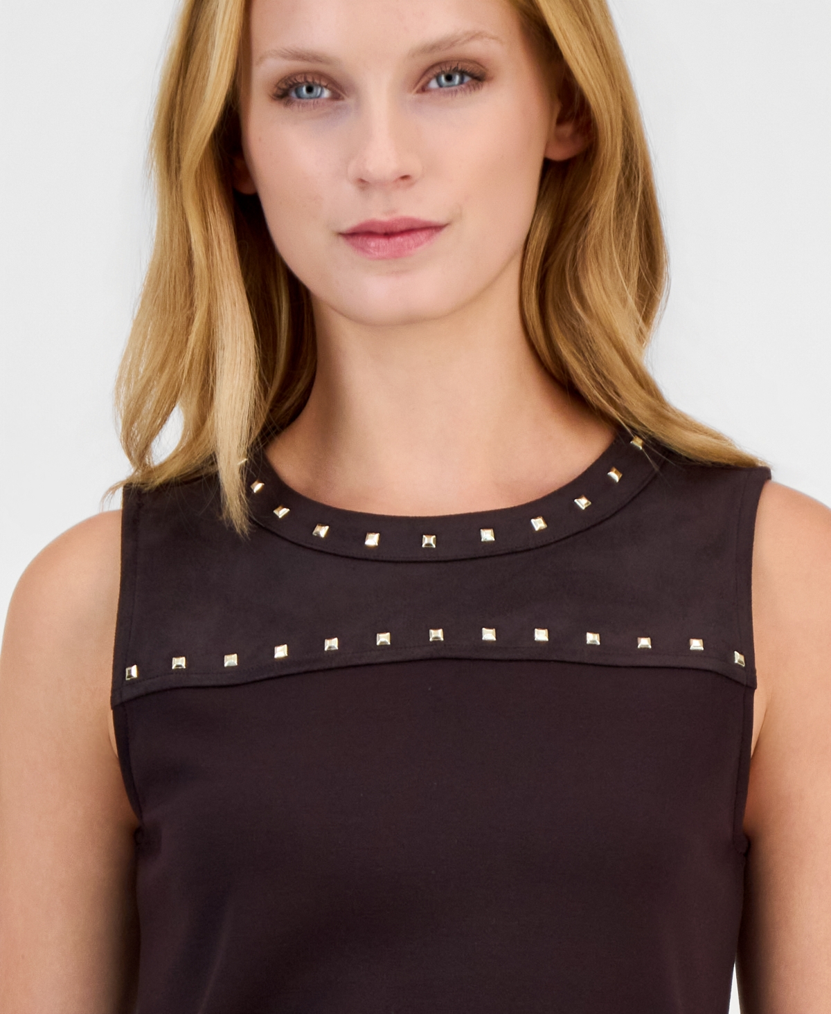 Anne Klein Petite Boat-Neck Sleeveless Knit-Shell Blouse