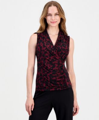 Women’s Printed Faux-Wrap Sleeveless Top