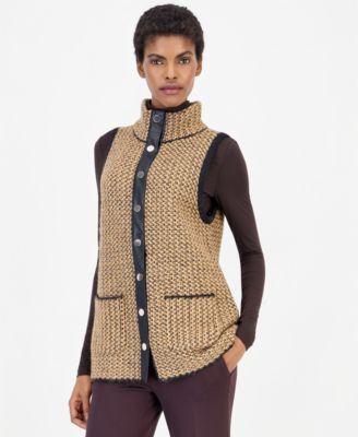 Women's Mock-Neck Sleeveless Boucl&eacute; Sweater Vest