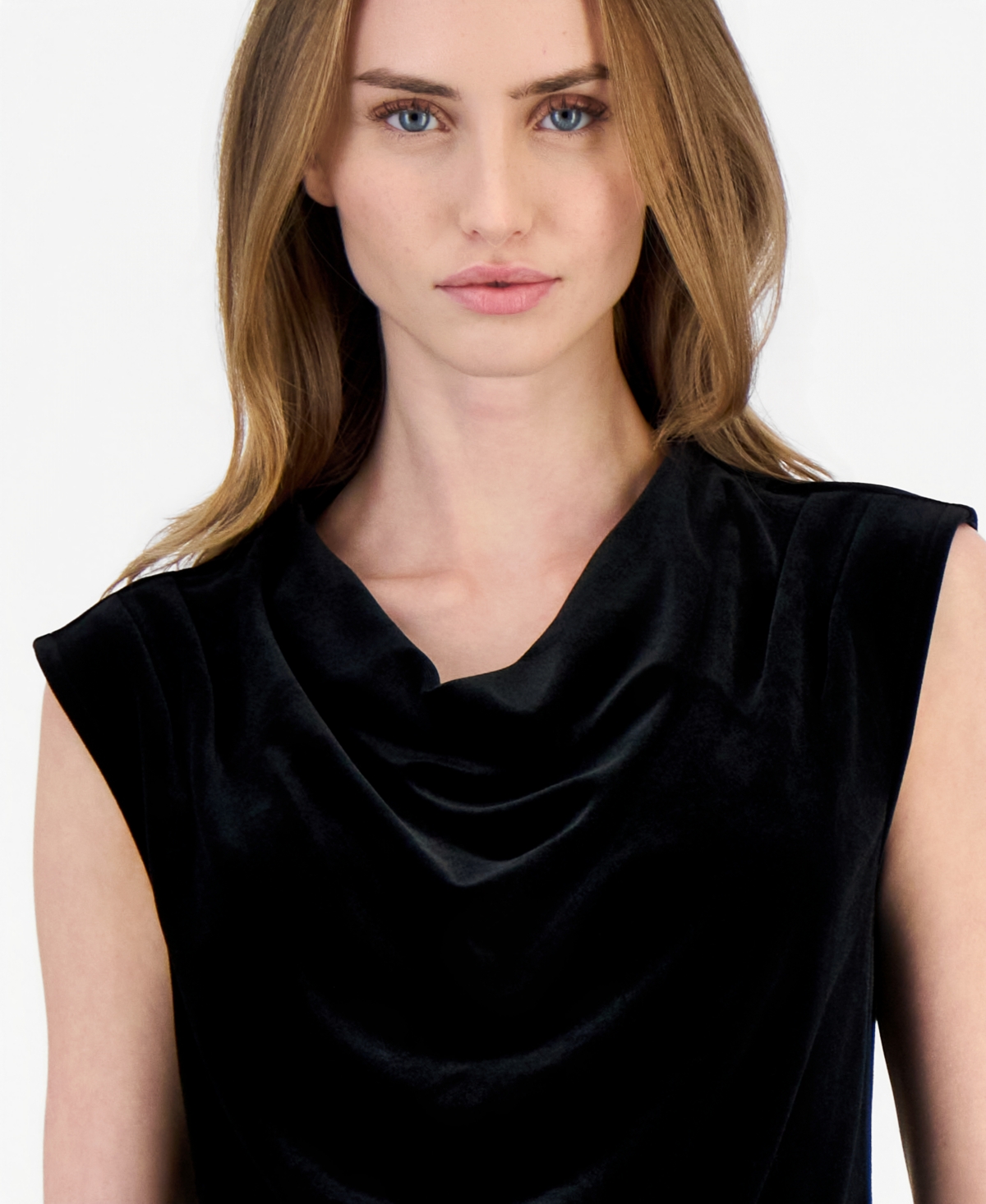 Anne Klein Petite Velvet Cowl Neck Sleeveless Blouse