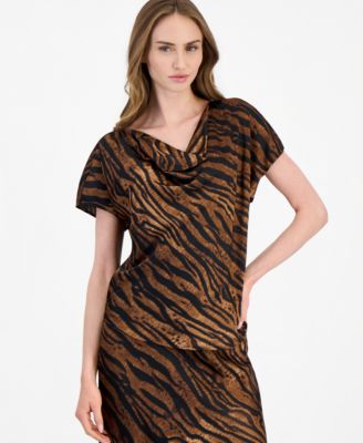 Women's Cowl Neck Animal-Print Blouse